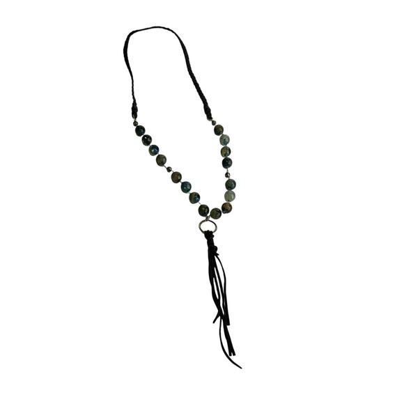 Handmade Boho Beaded Agate Necklace Braided Leather Cord Tassel Pendant Marie - Picture 2 of 10